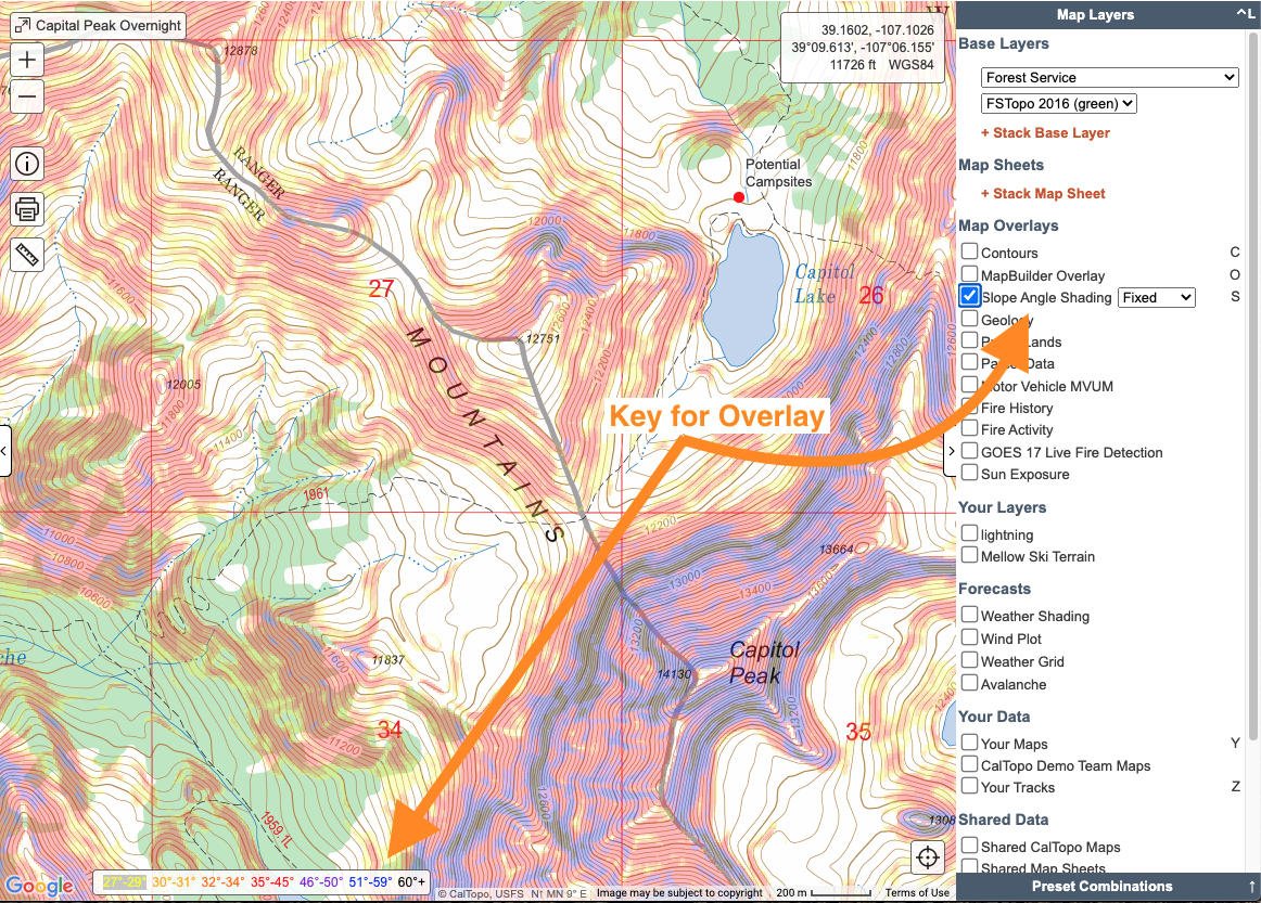 a colorful overlay displayed over the mapbuilder hybrid topographic base layer